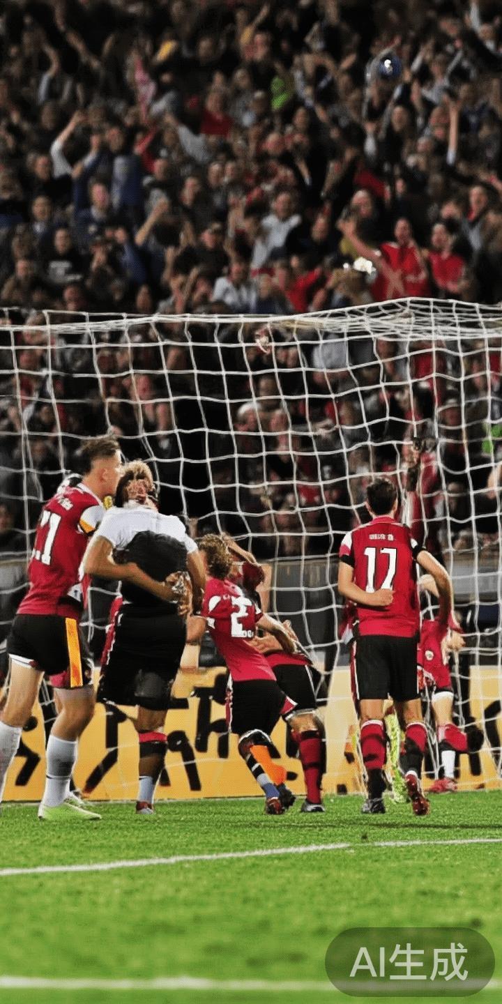 在激烈的足球赛场上，逆境中的逆转总是能点燃现场观众